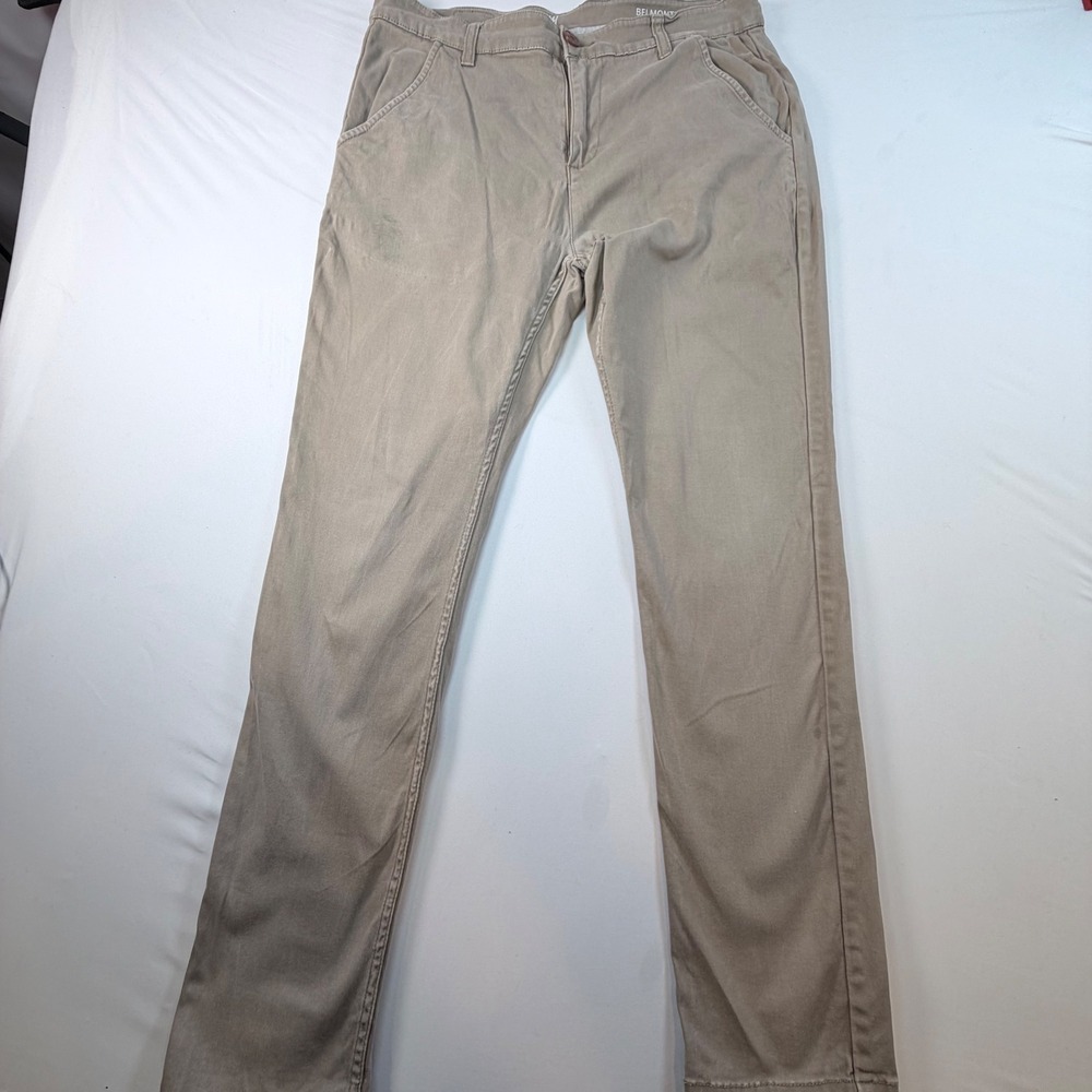 Mugsy Belmonts Chino Pants Mens 34x31.5‎ Khaki Stretch Casual Flat Front Beige